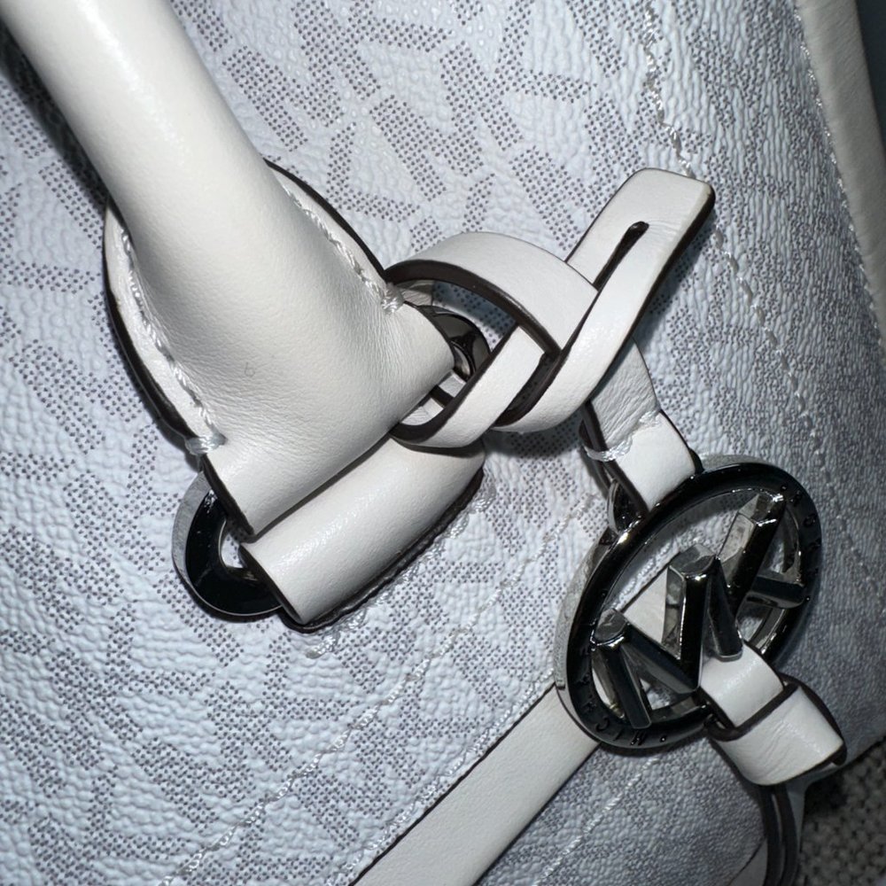 MICHAEL KORS Carine Medium Logo Satchel Bag - White/Beige - Picture 14 of 15